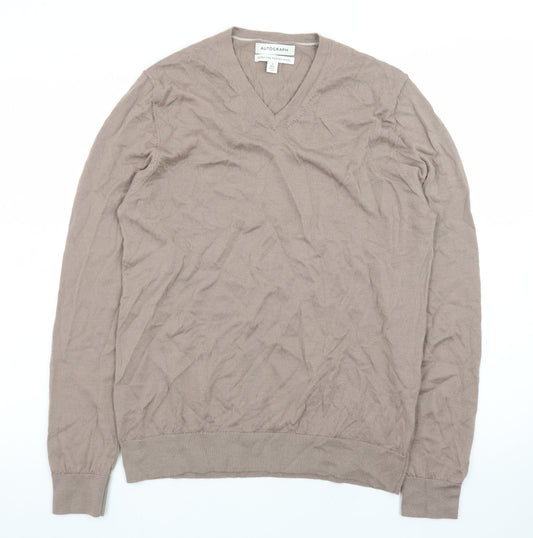 Marks and Spencer Men’s Beige Merino Wool V-Neck Jumper M