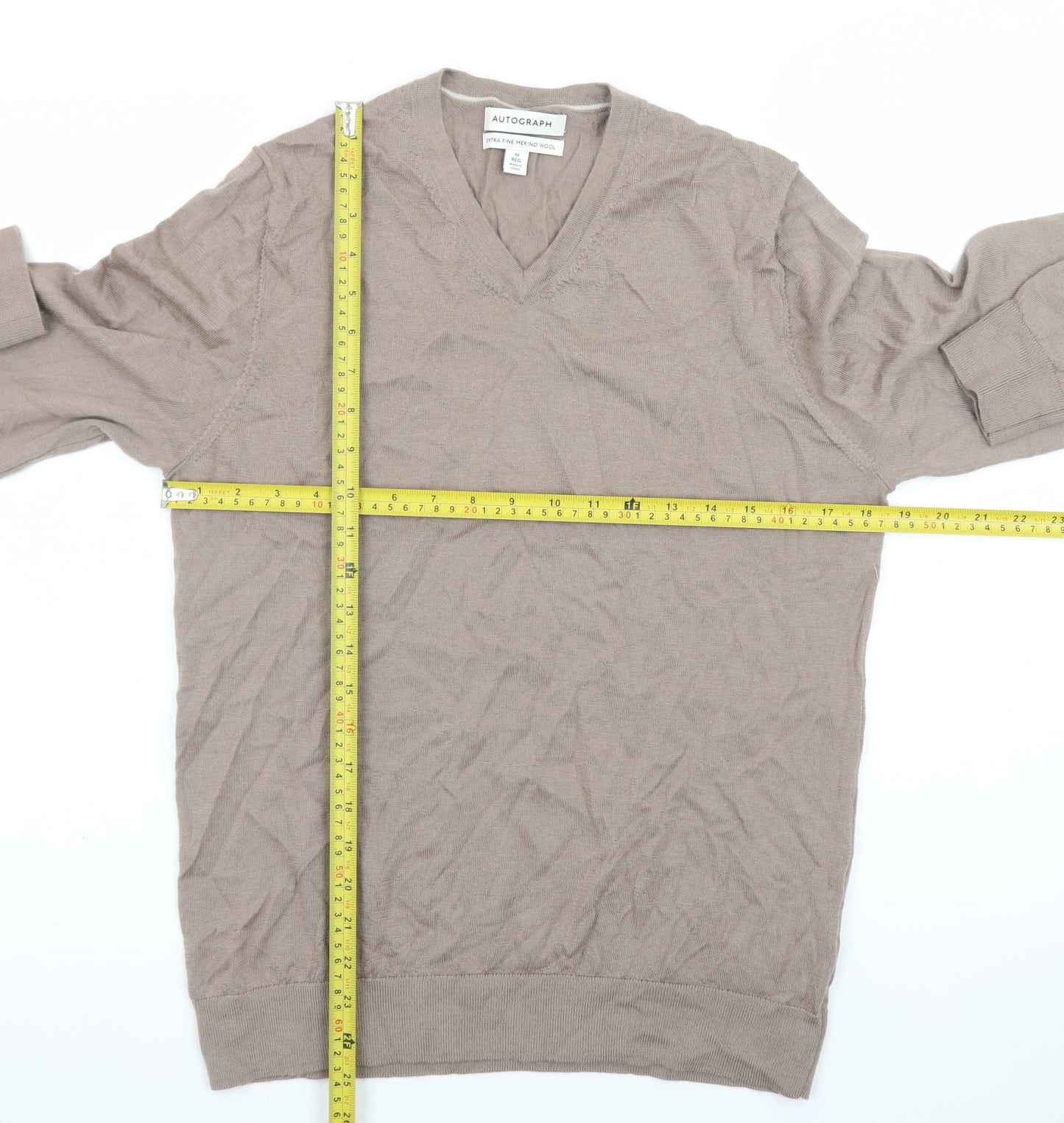 Marks and Spencer Men’s Beige Merino Wool V-Neck Jumper M