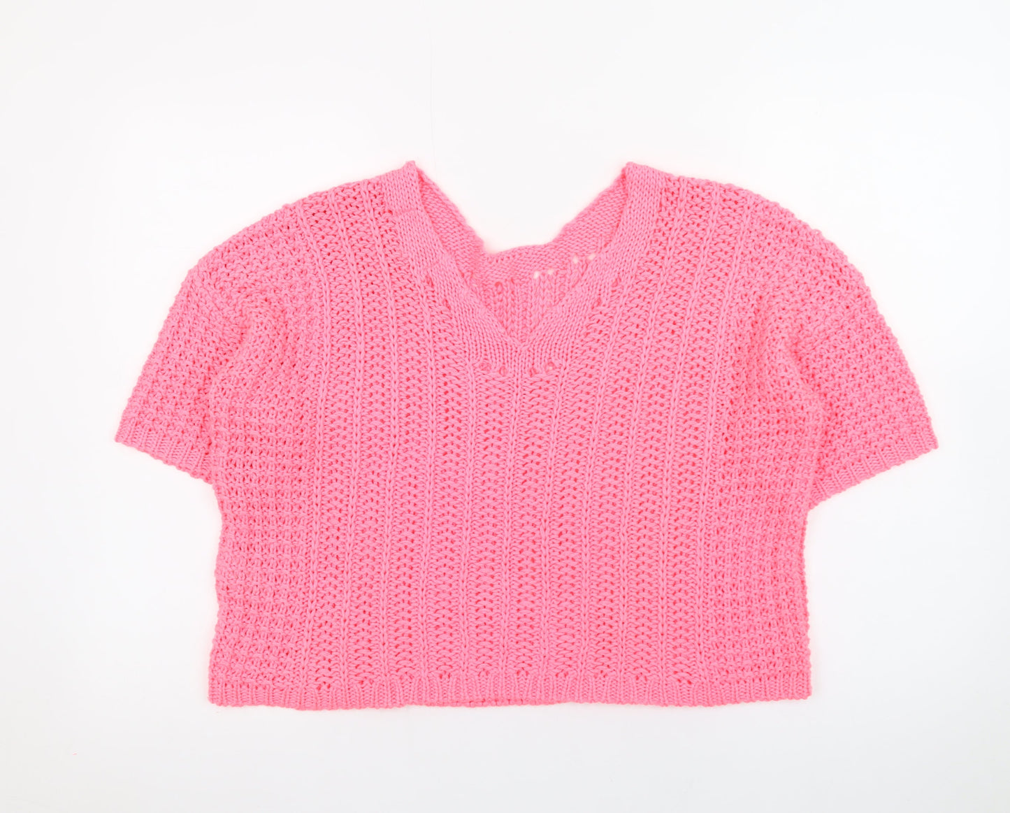 Next Women's Pink V-Neck Short Sleeve Acrylic Knit Jumper Size M