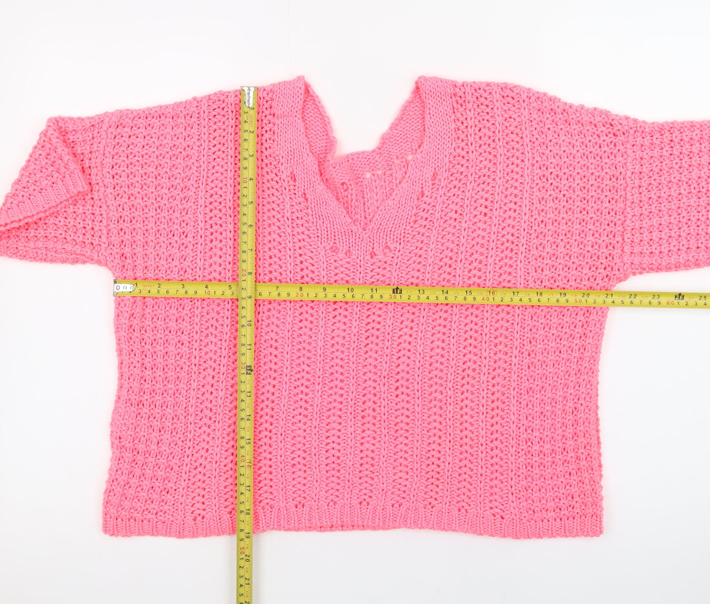 Next Women's Pink V-Neck Short Sleeve Acrylic Knit Jumper Size M