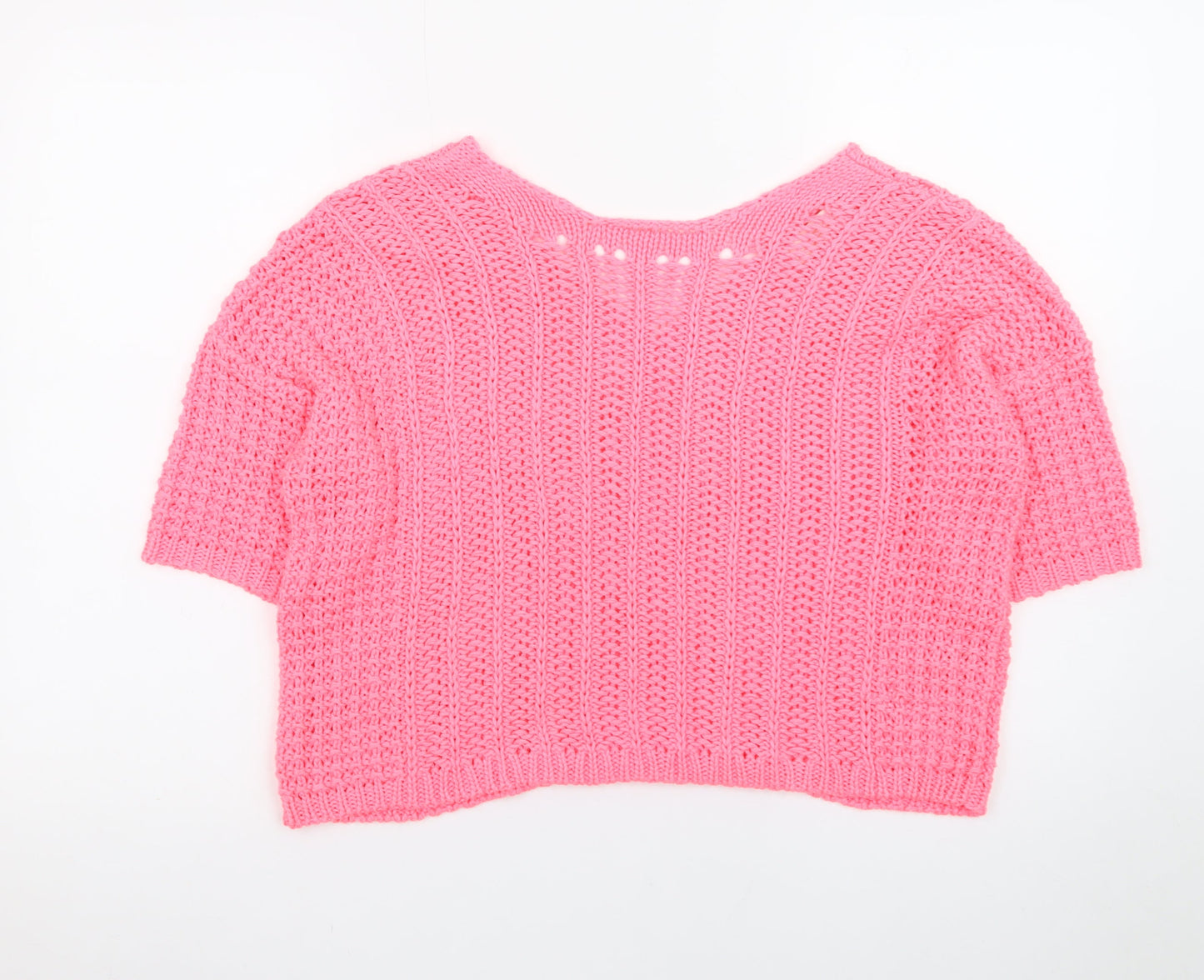 Next Women's Pink V-Neck Short Sleeve Acrylic Knit Jumper Size M
