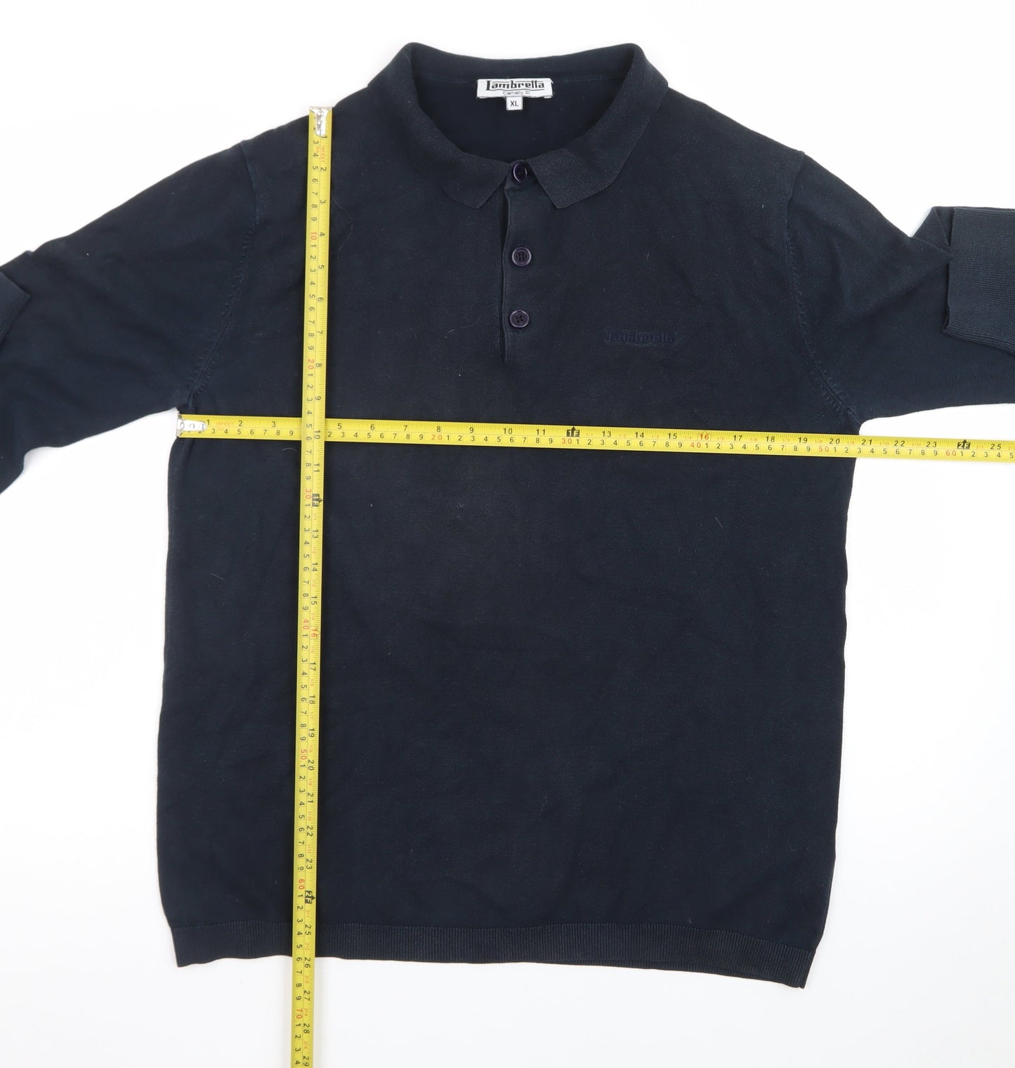 Lambretta Men's Black Long Sleeve Cotton Polo Shirt XL