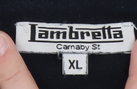 Lambretta Men's Black Long Sleeve Cotton Polo Shirt XL