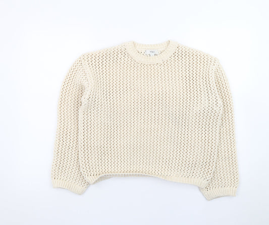 Marks and Spencer Women Beige Open Knit Cotton Jumper Size S