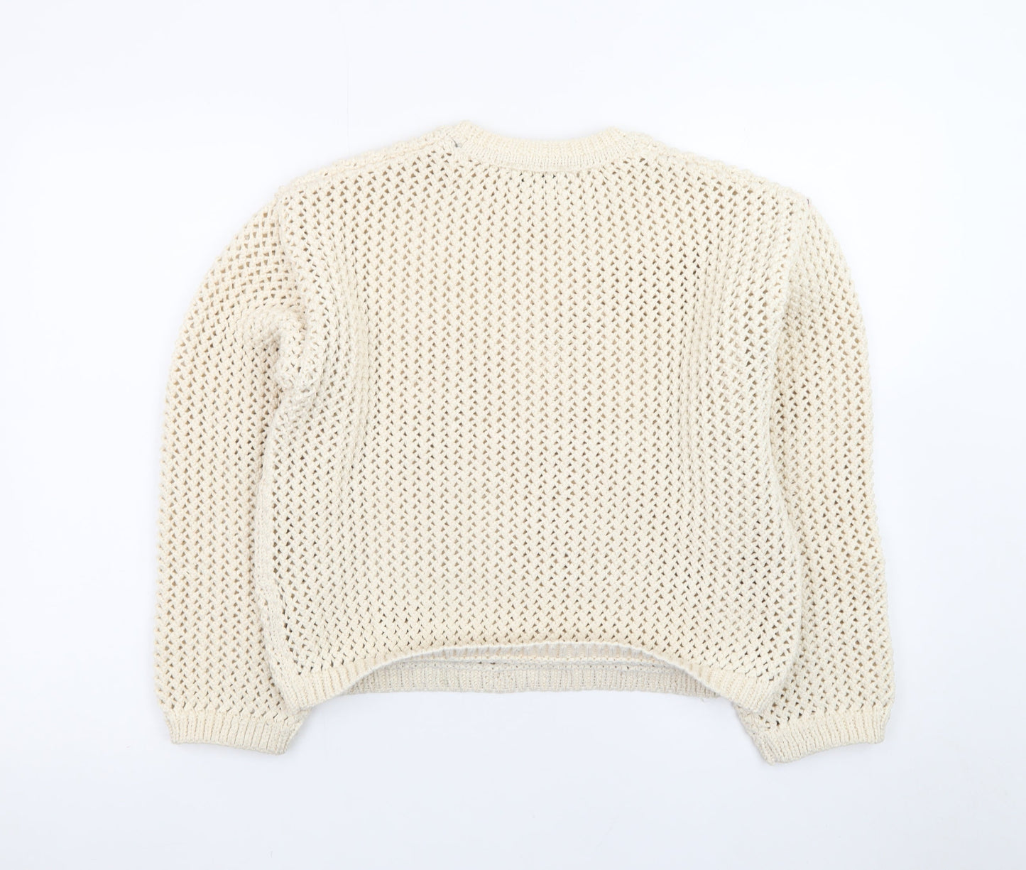 Marks and Spencer Women Beige Open Knit Cotton Jumper Size S