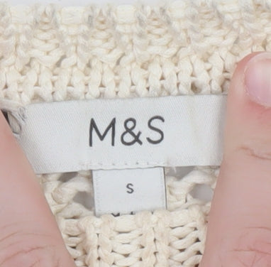 Marks and Spencer Women Beige Open Knit Cotton Jumper Size S
