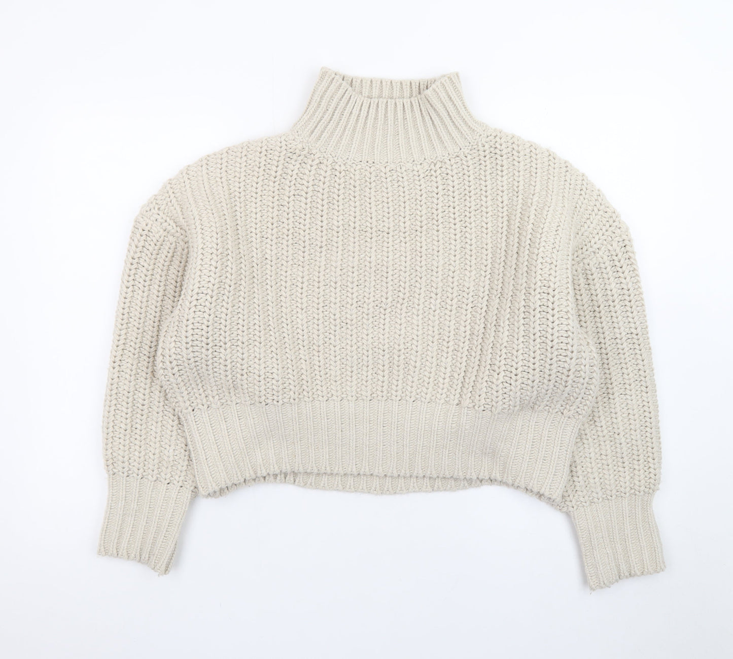 H&M Women’s Beige Chunky Knit Roll Neck Jumper Size S