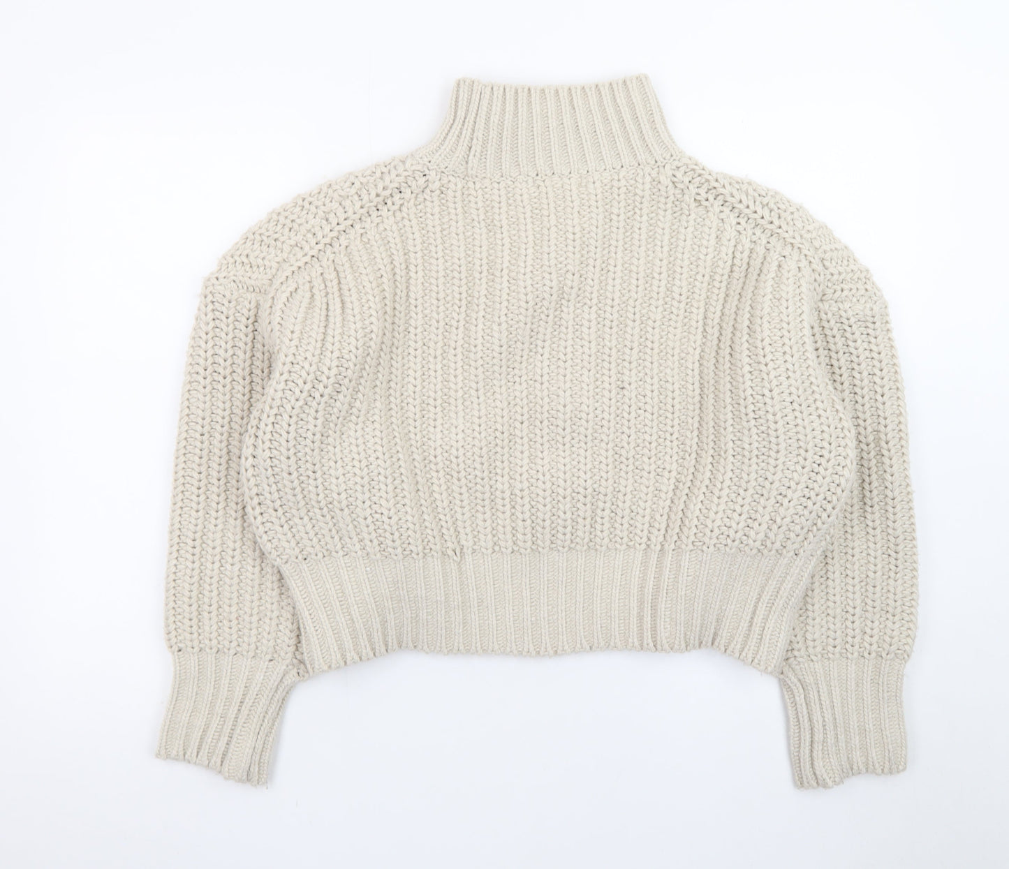 H&M Women’s Beige Chunky Knit Roll Neck Jumper Size S