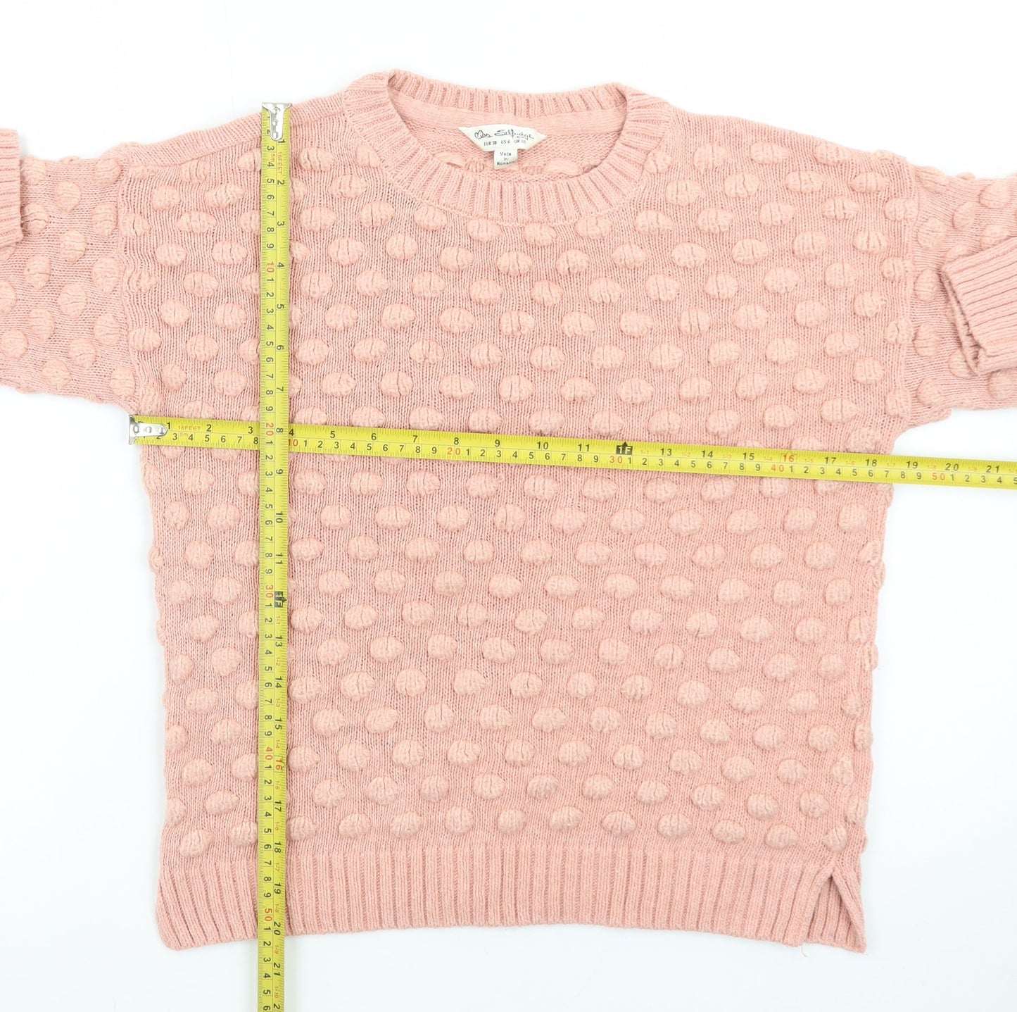 Miss Selfridge Women Pink Bobble Knit Jumper UK 10 Crew Neck Pullover
