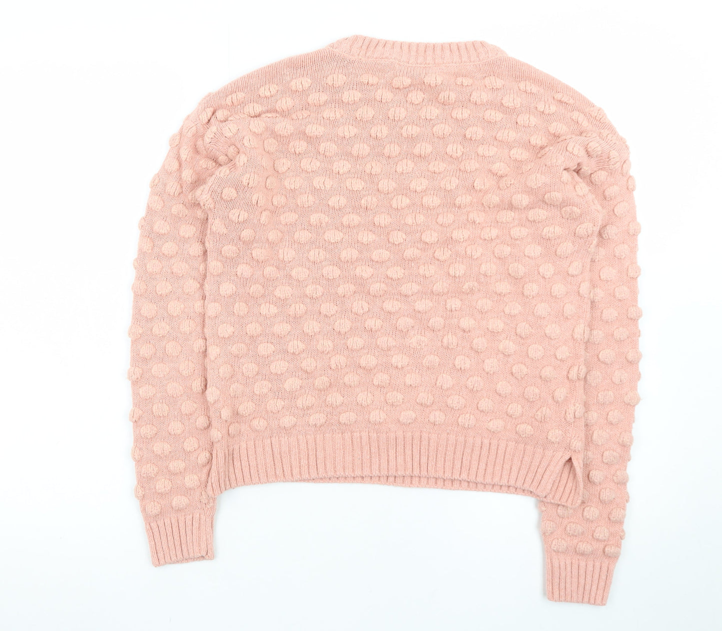Miss Selfridge Women Pink Bobble Knit Jumper UK 10 Crew Neck Pullover