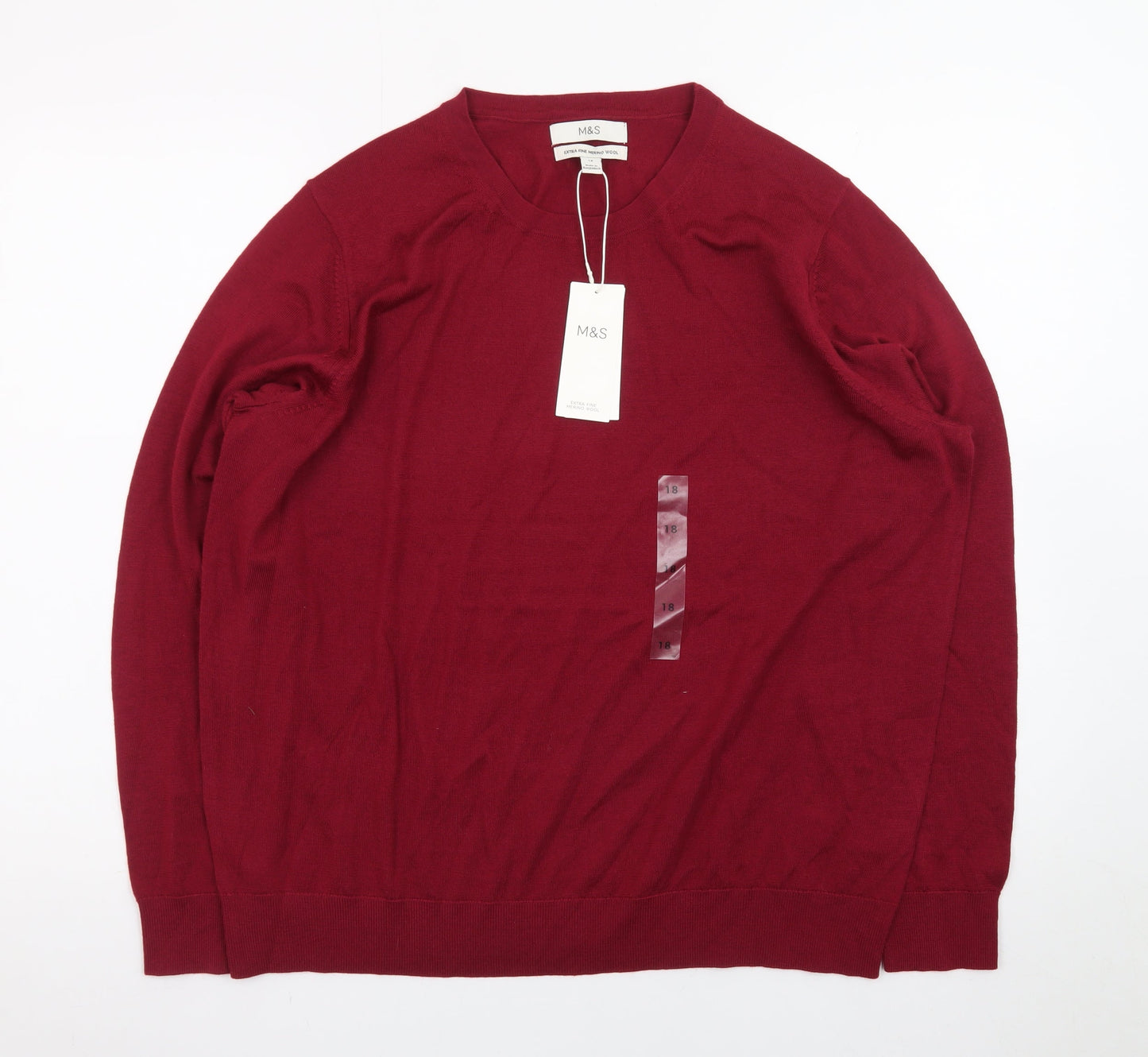 Marks and Spencer Men's Red Merino Wool Crew Neck Jumper L