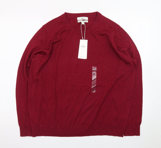 Marks and Spencer Men's Red Merino Wool Crew Neck Jumper L