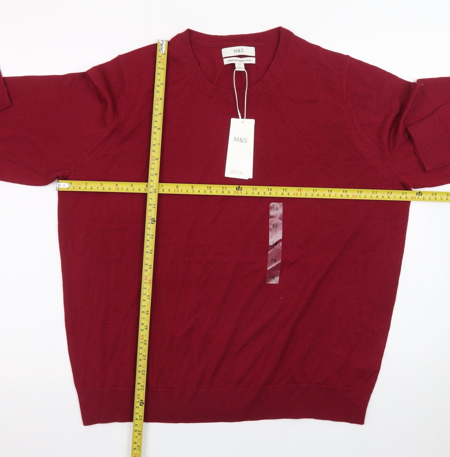 Marks and Spencer Men's Red Merino Wool Crew Neck Jumper L