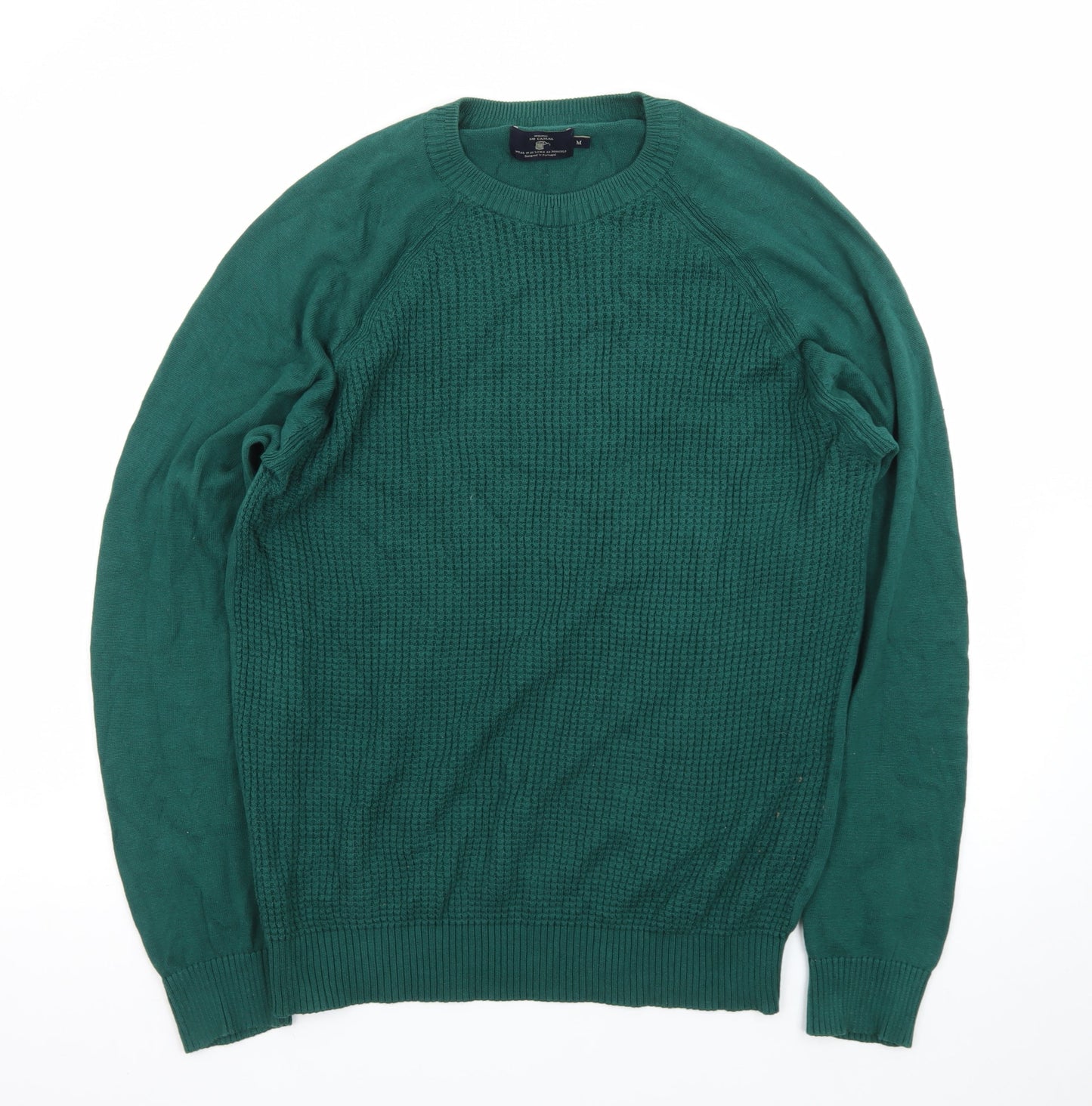 MO Casual Men's Green Waffle-Knit Cotton Pullover Jumper Size M