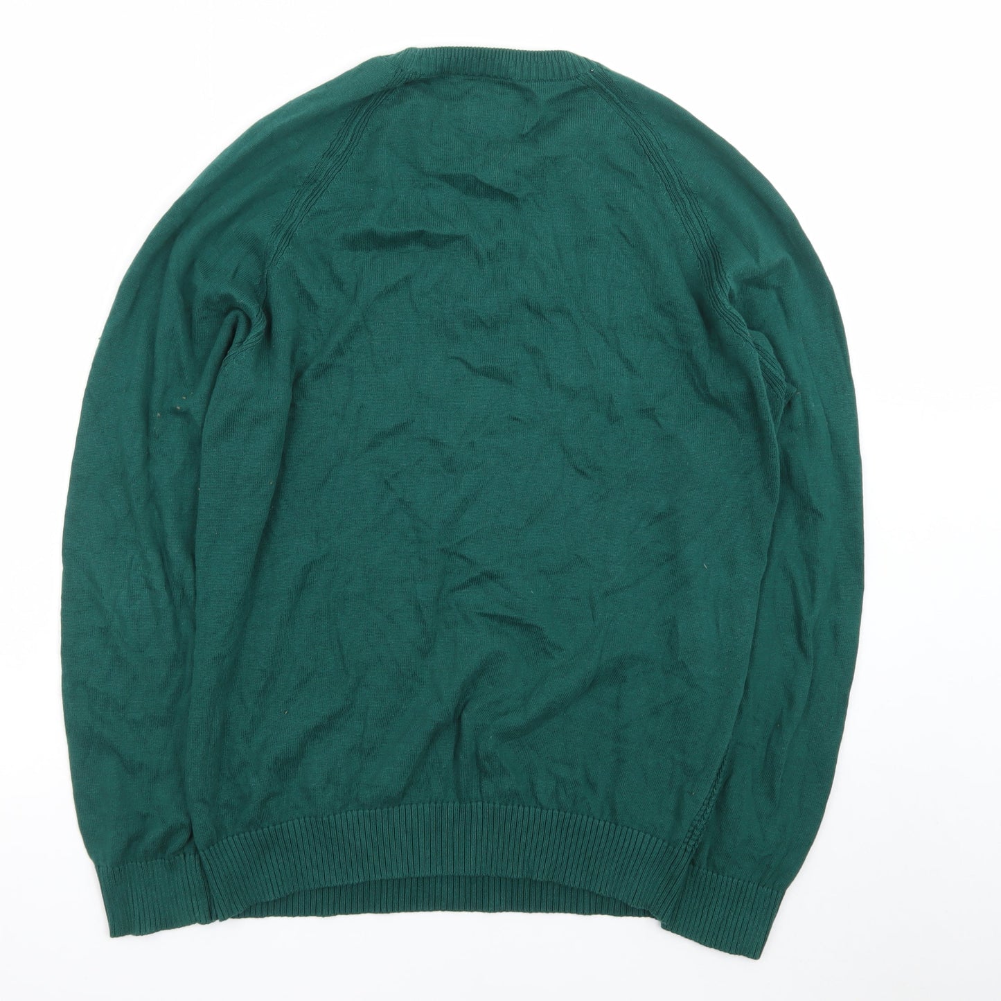 MO Casual Men's Green Waffle-Knit Cotton Pullover Jumper Size M