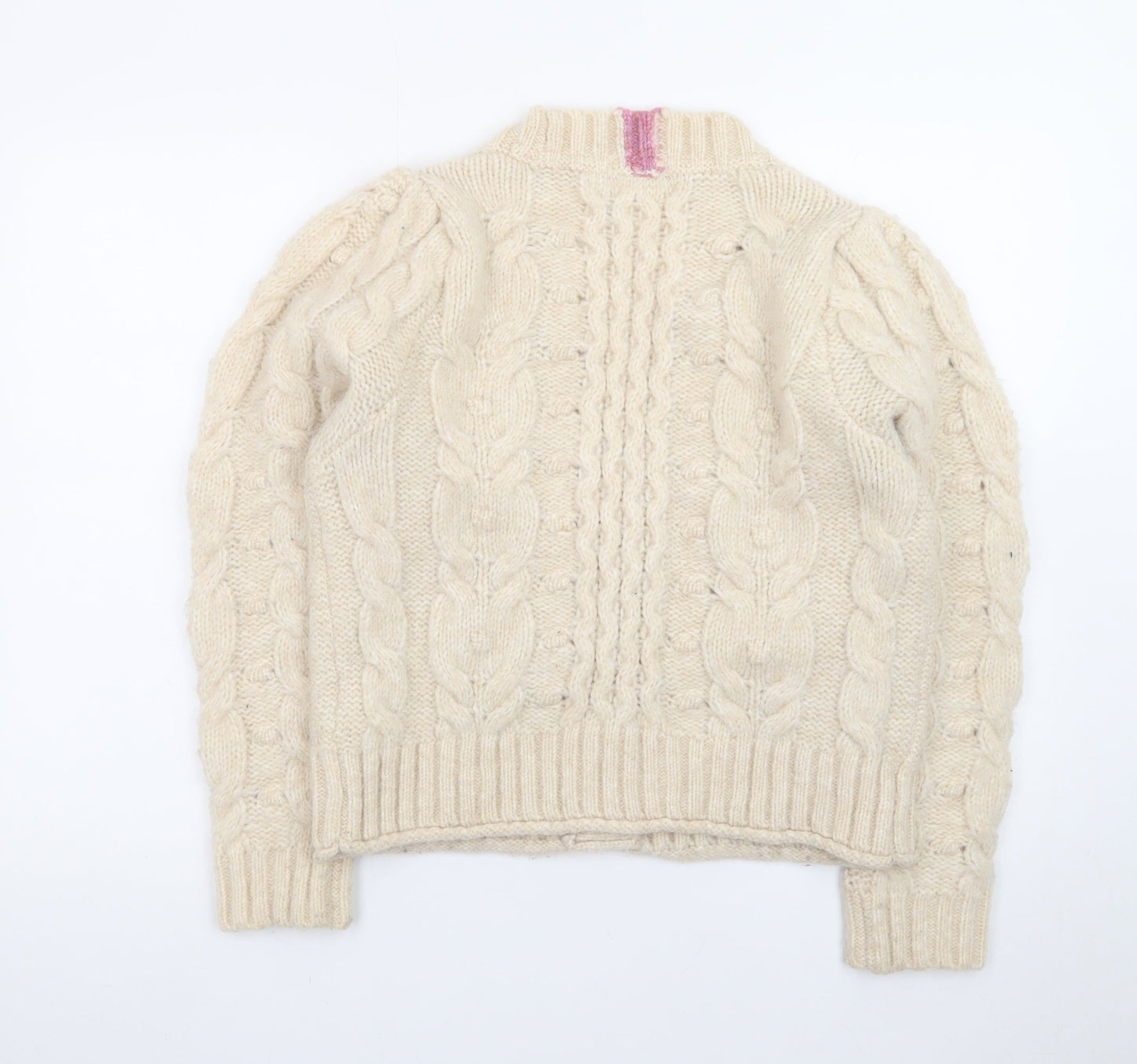 White Stuff Women Beige Cable Knit Cardigan UK 12 Wool Blend
