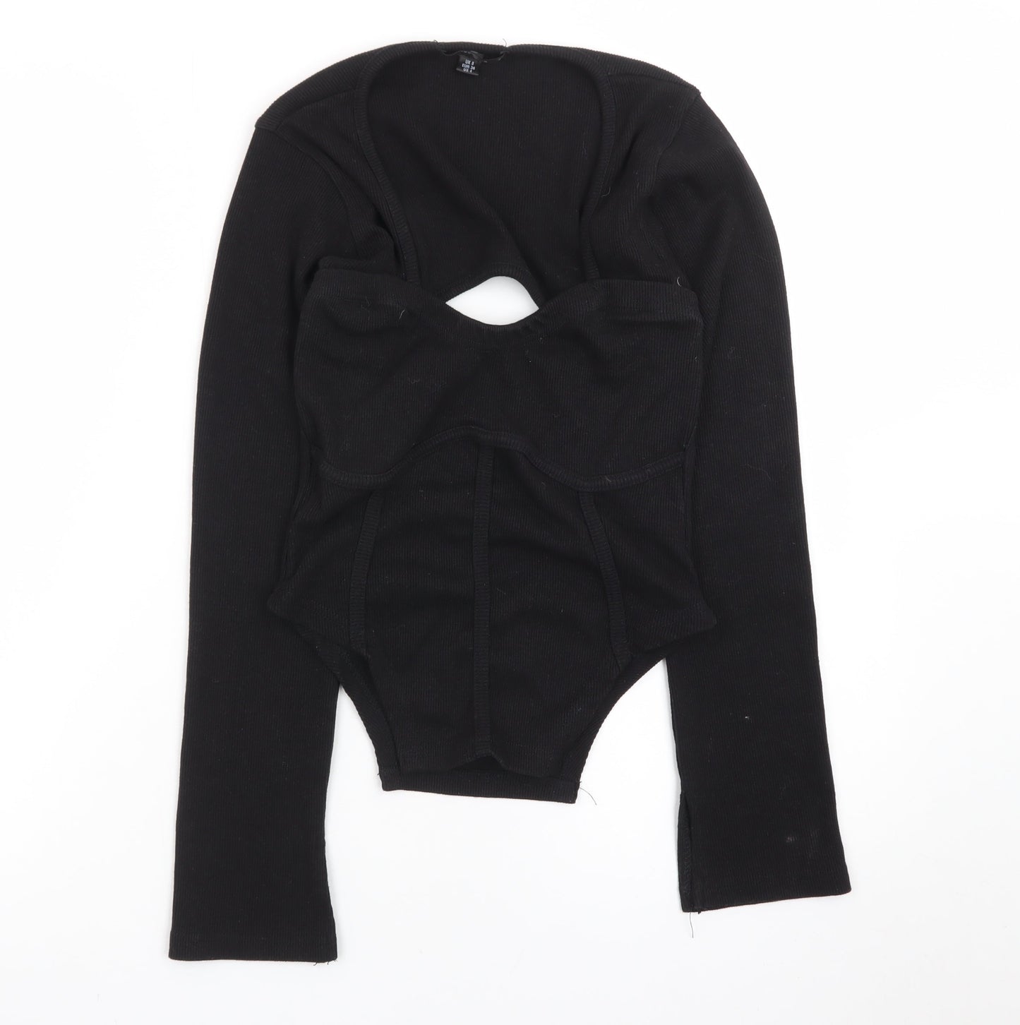 Missguided Women’s Black Ribbed Long Sleeve Cropped Bodysuit UK 8