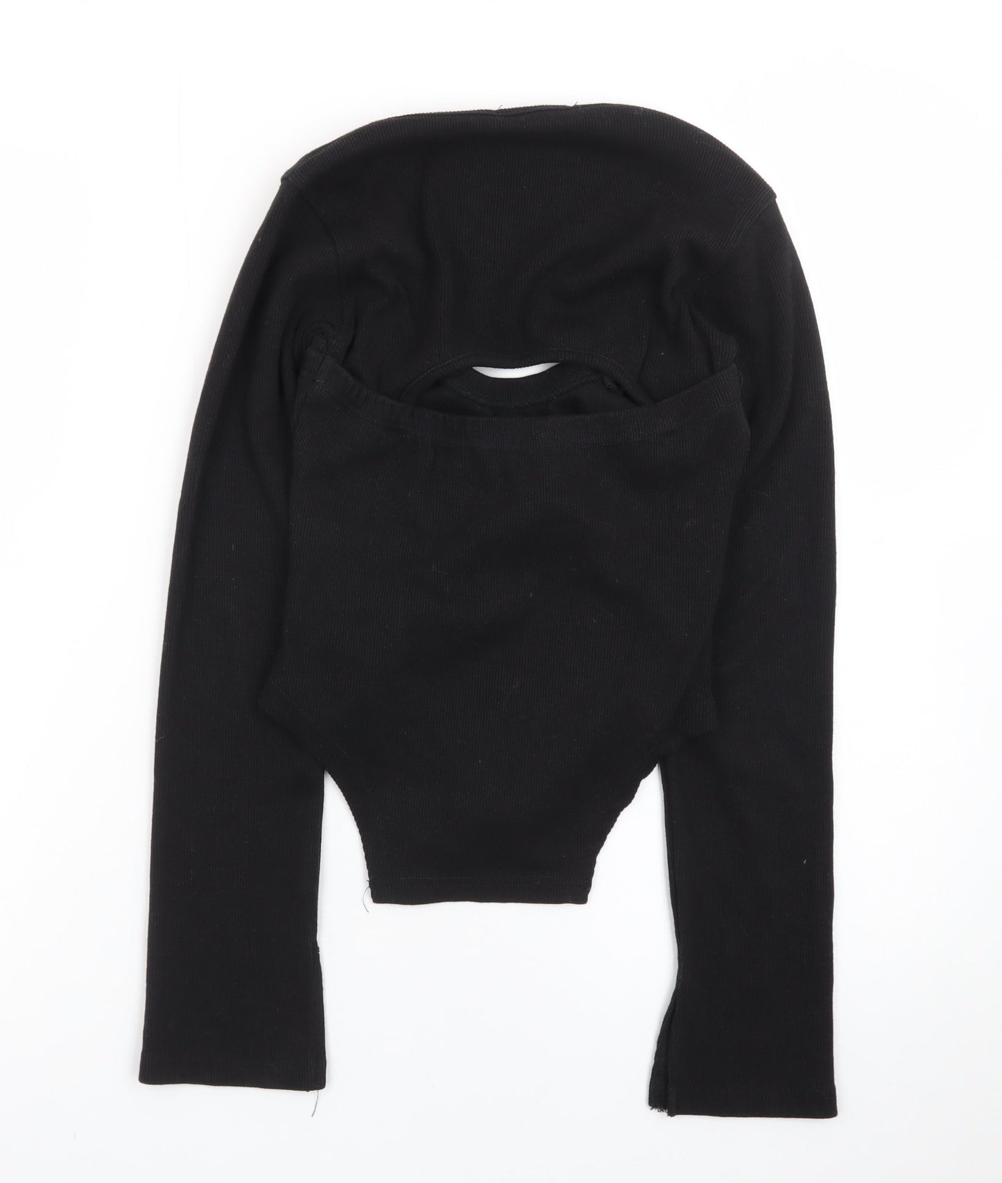 Missguided Women’s Black Ribbed Long Sleeve Cropped Bodysuit UK 8