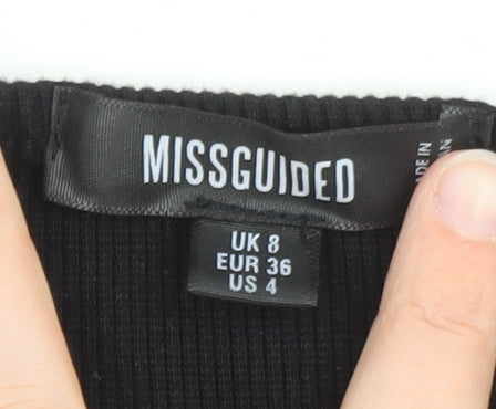 Missguided Women’s Black Ribbed Long Sleeve Cropped Bodysuit UK 8