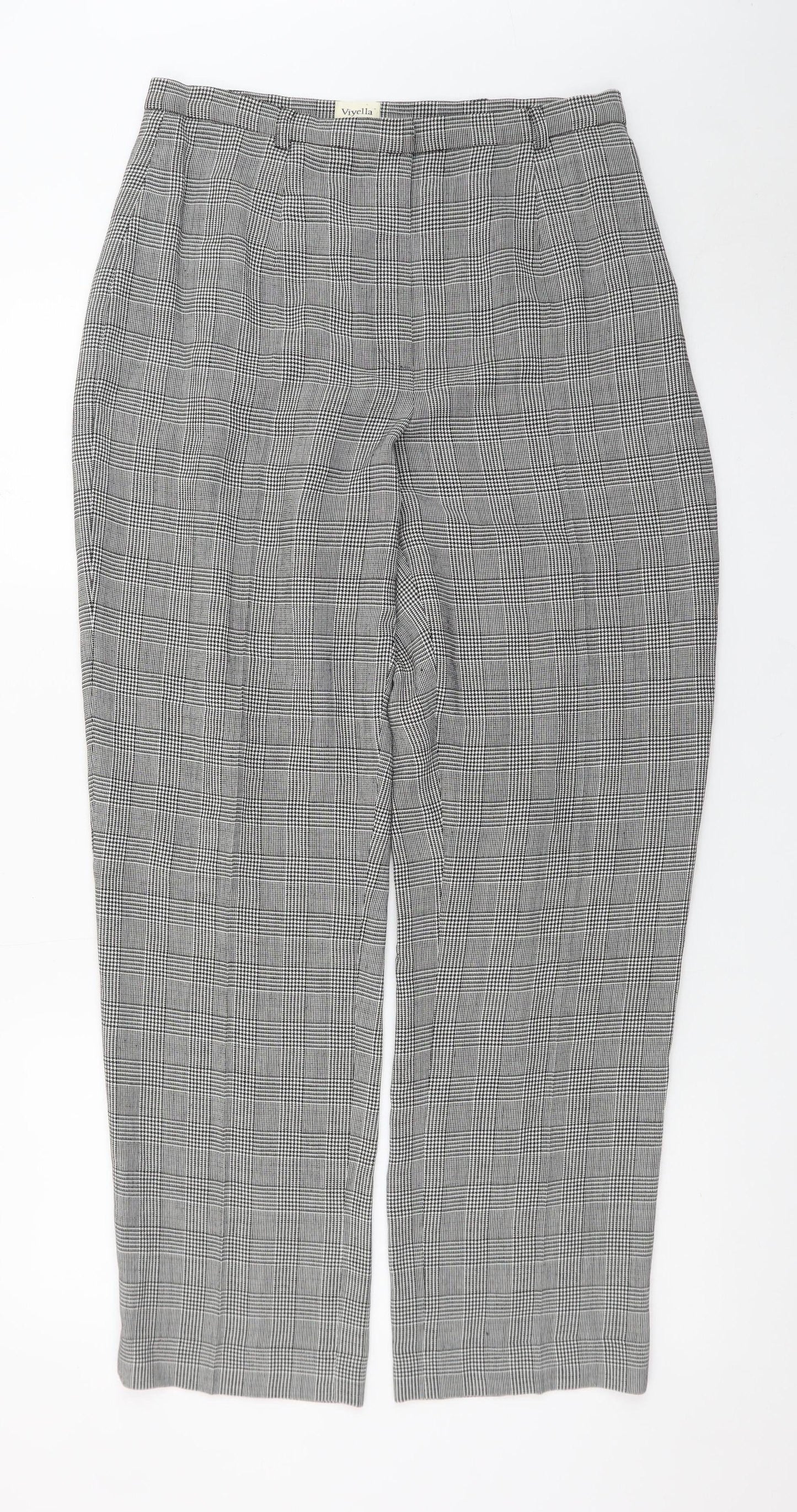 Viyella Petite Women's Grey Check Wool Blend Trousers UK 12