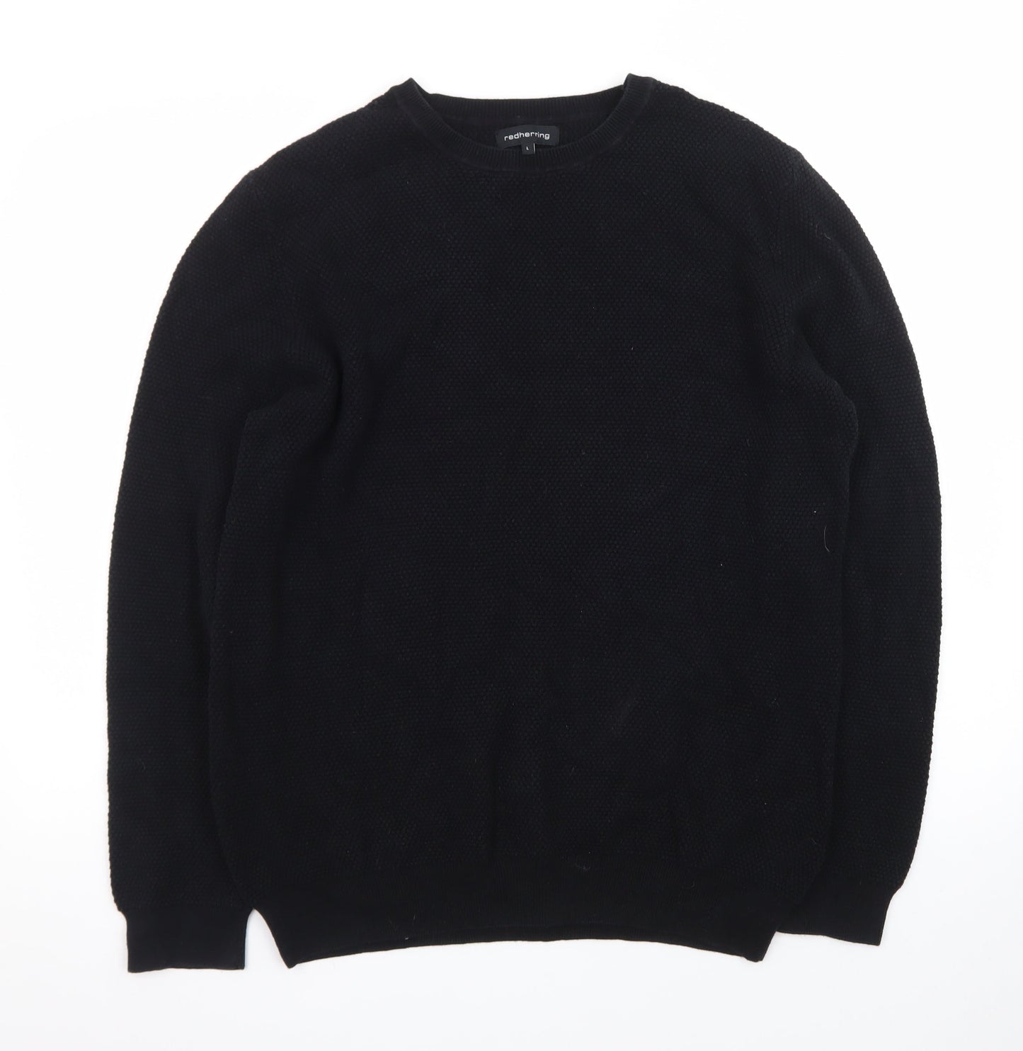 Red Herring Men’s Black Cotton Crew Neck Jumper Size L