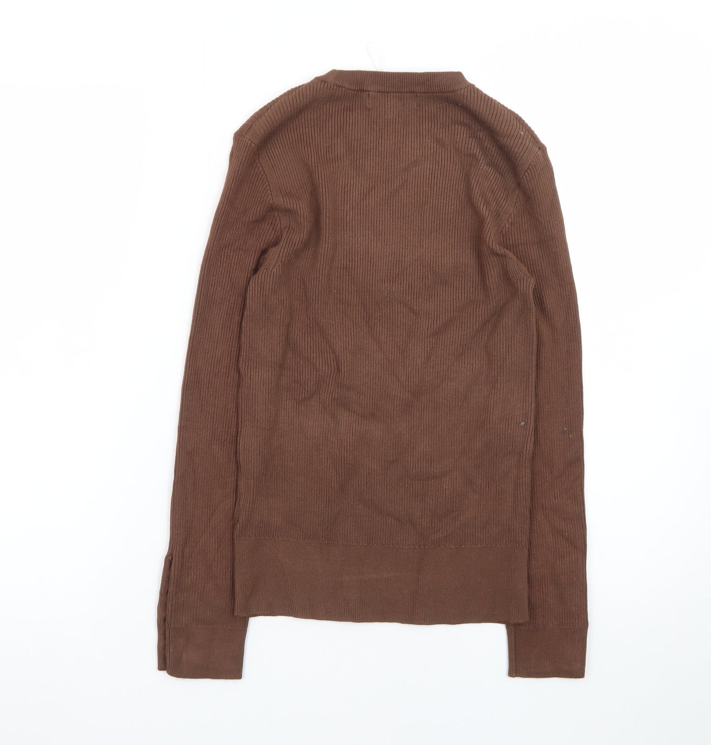 Marks and Spencer Women Brown Size 8 Crew Neck Rib-Knit Jumper