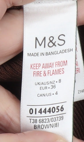 Marks and Spencer Women Brown Size 8 Crew Neck Rib-Knit Jumper
