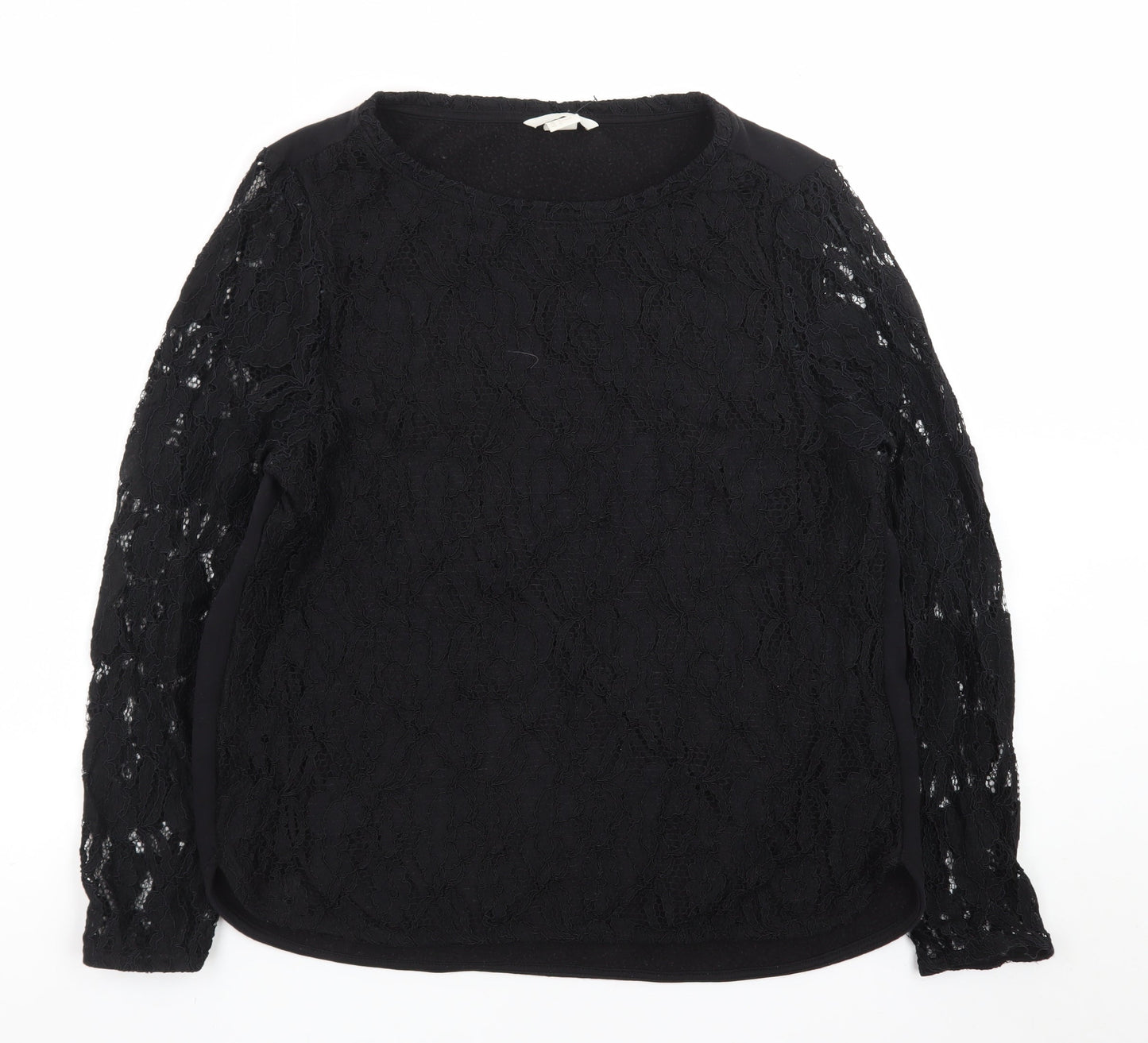 H&M Women Black Lace Long Sleeve Crew Neck Jumper Size 14