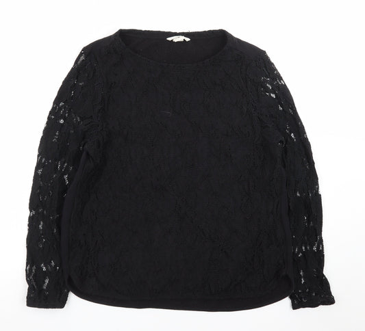 H&M Women Black Lace Long Sleeve Crew Neck Jumper Size 14
