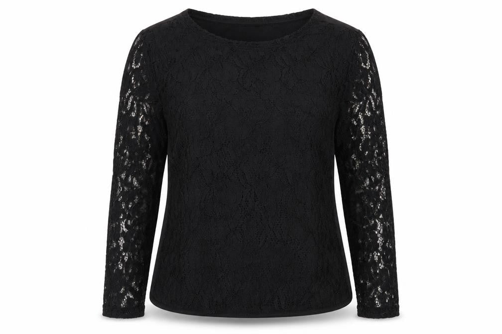 H&M Women Black Lace Long Sleeve Crew Neck Jumper Size 14