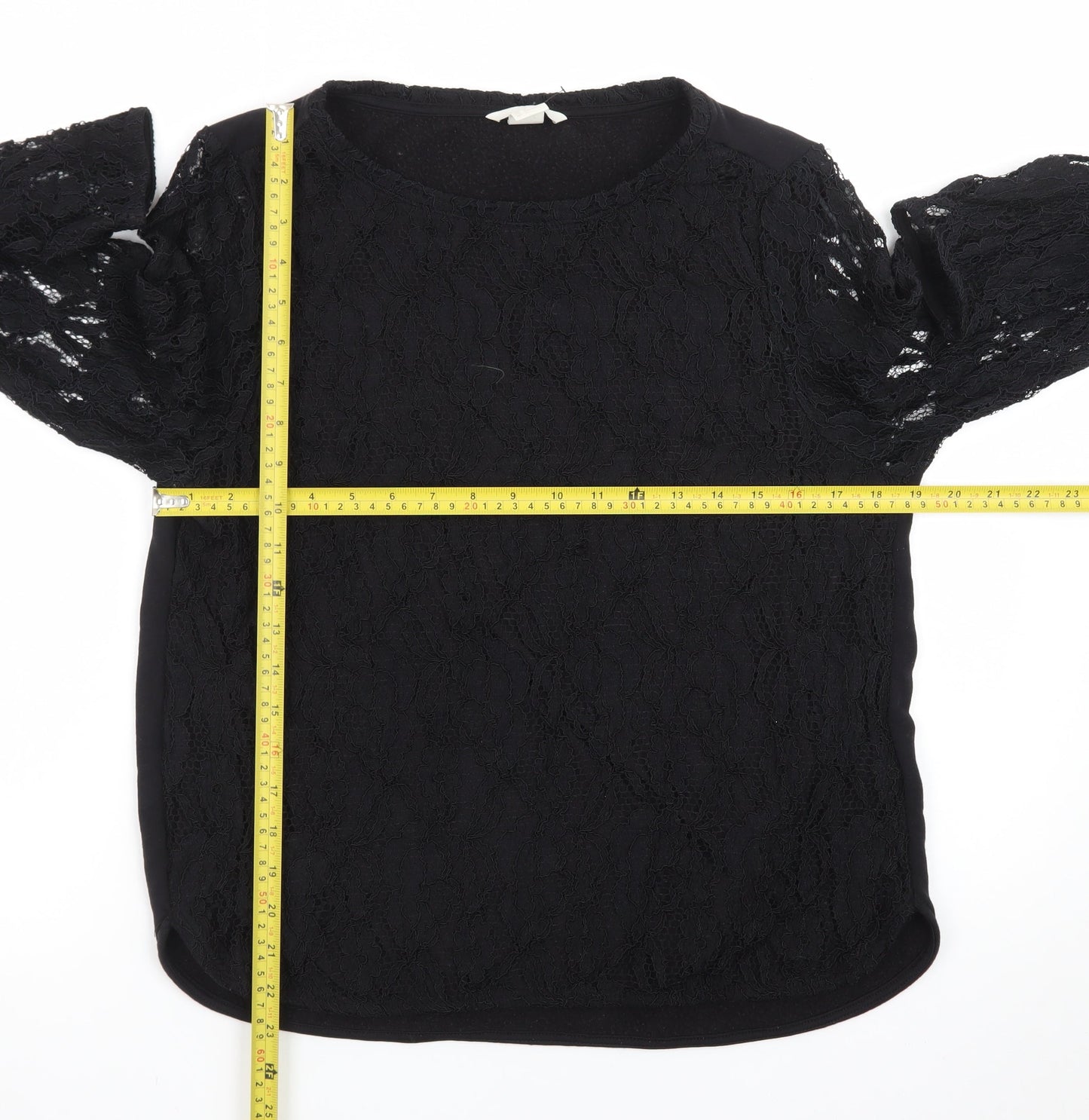 H&M Women Black Lace Long Sleeve Crew Neck Jumper Size 14