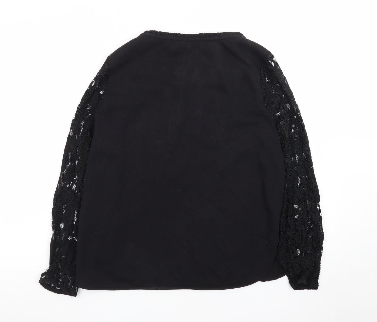 H&M Women Black Lace Long Sleeve Crew Neck Jumper Size 14
