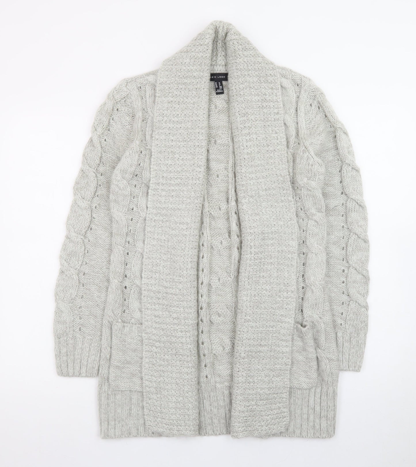 New Look Women Grey Long Sleeve Chunky-Knit Acrylic Cardigan UK 10