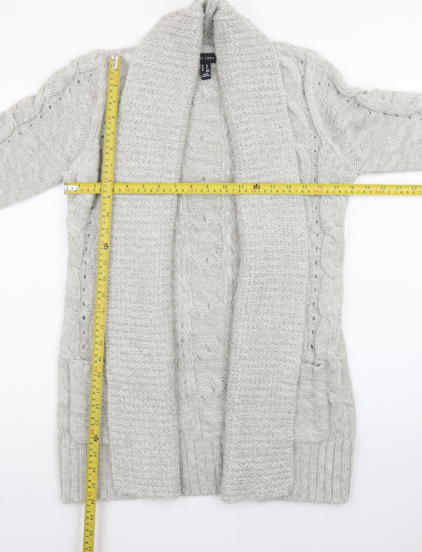 New Look Women Grey Long Sleeve Chunky-Knit Acrylic Cardigan UK 10