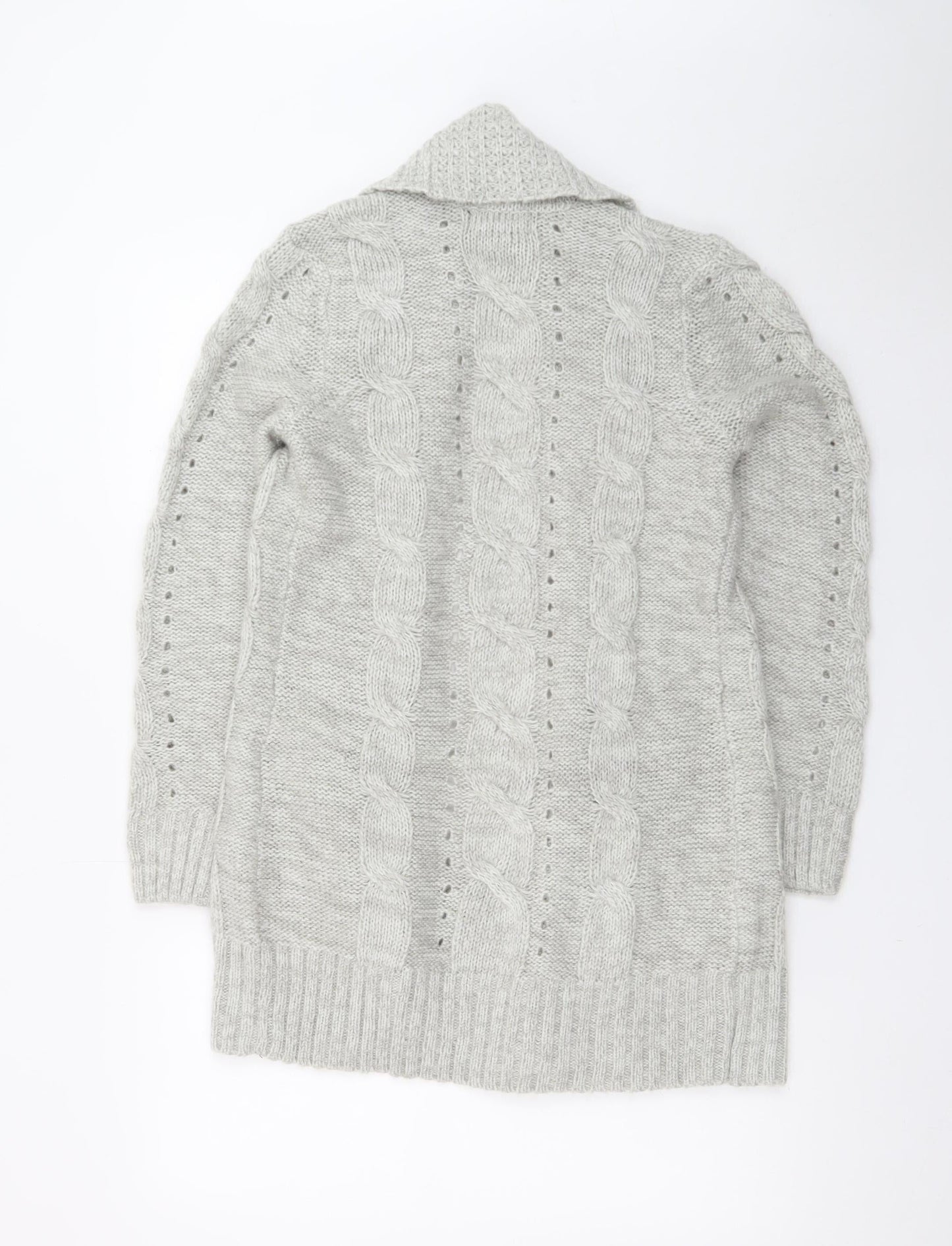 New Look Women Grey Long Sleeve Chunky-Knit Acrylic Cardigan UK 10