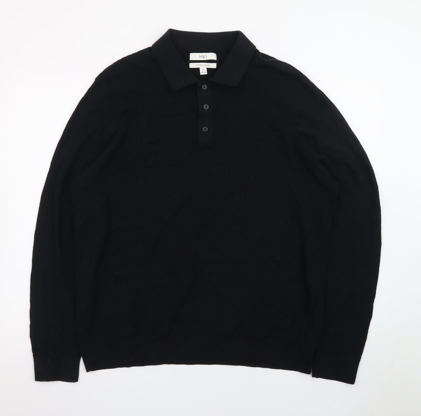 Marks and Spencer Men’s Black 2XL Collared Henley Jumper