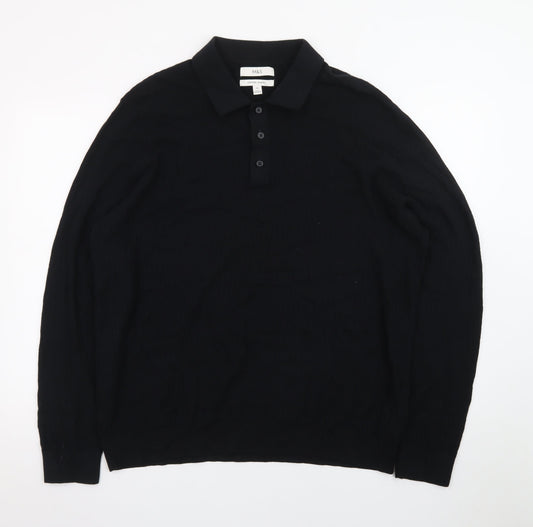 Marks and Spencer Men’s Black 2XL Collared Henley Jumper