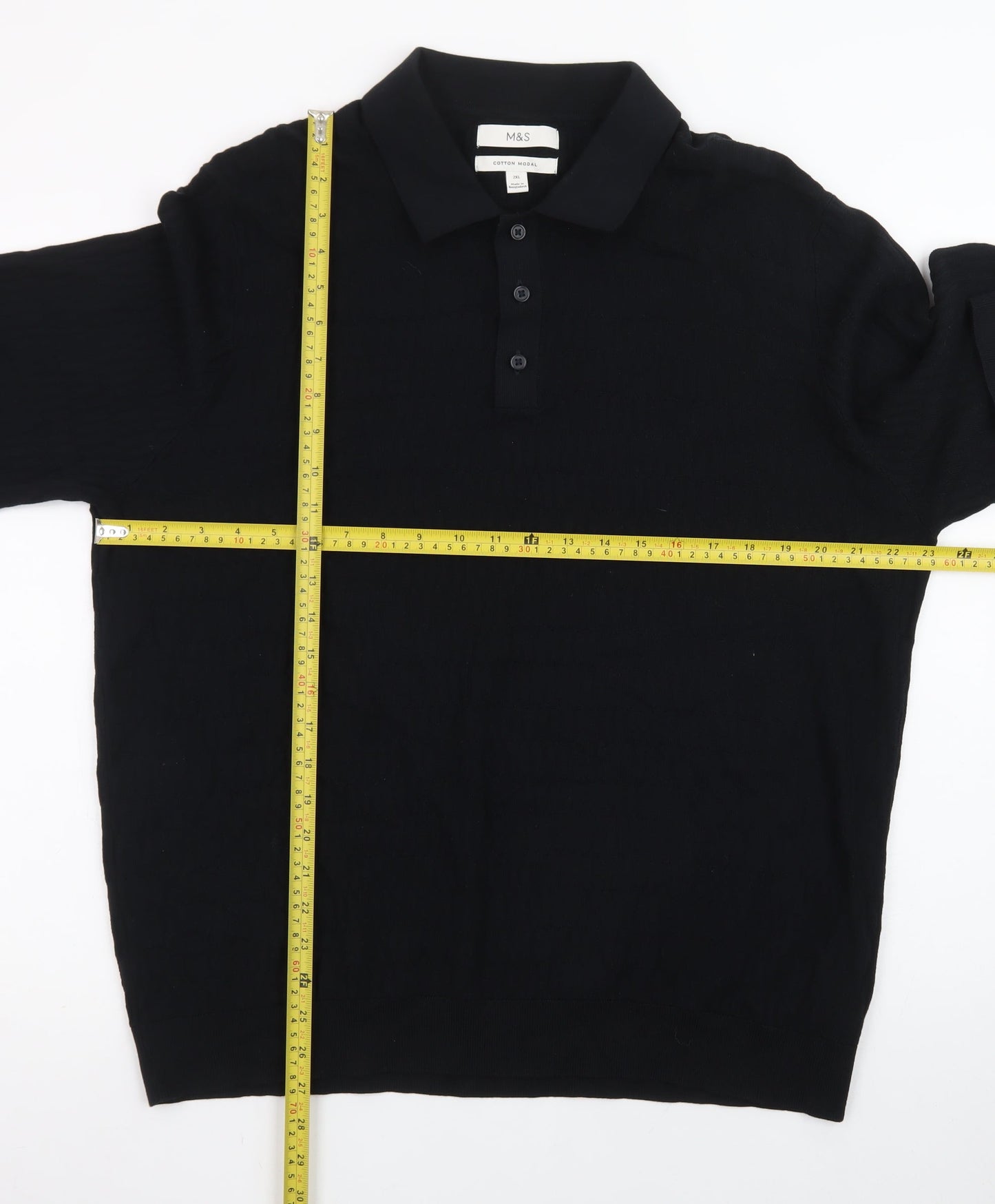 Marks and Spencer Men’s Black 2XL Collared Henley Jumper