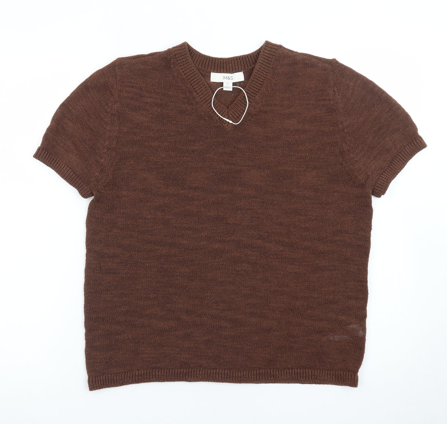 Marks and Spencer Women's Brown Wool Blend V-Neck Jumper M