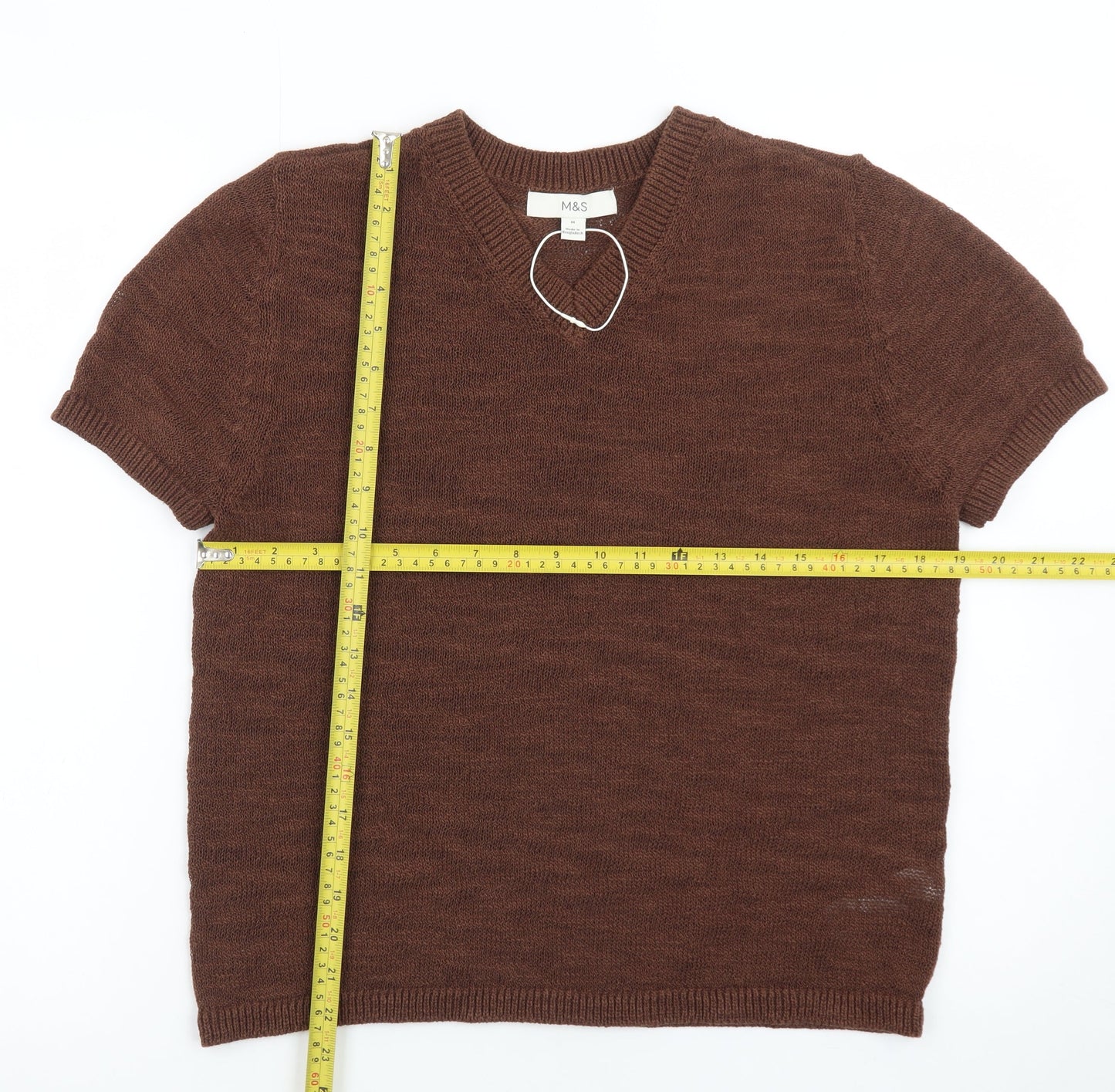 Marks and Spencer Women's Brown Wool Blend V-Neck Jumper M
