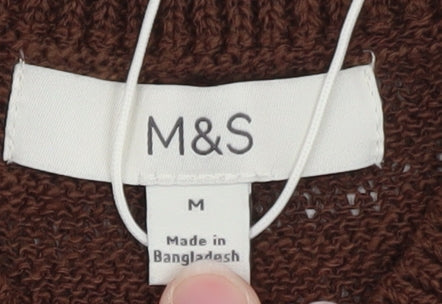 Marks and Spencer Women's Brown Wool Blend V-Neck Jumper M