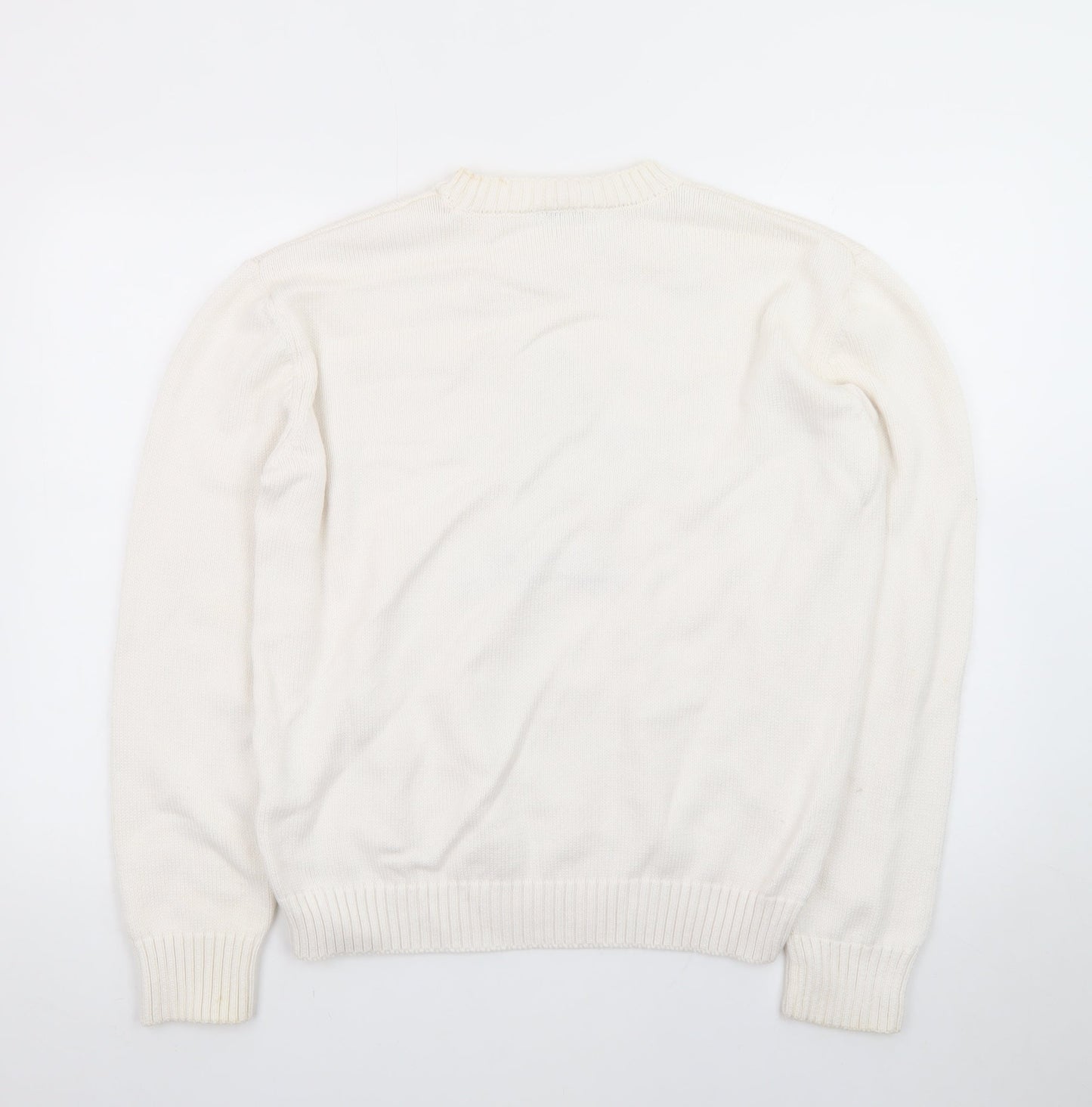 Subdued Women White Crew Neck Star Patriotic Cotton Blend Jumper M