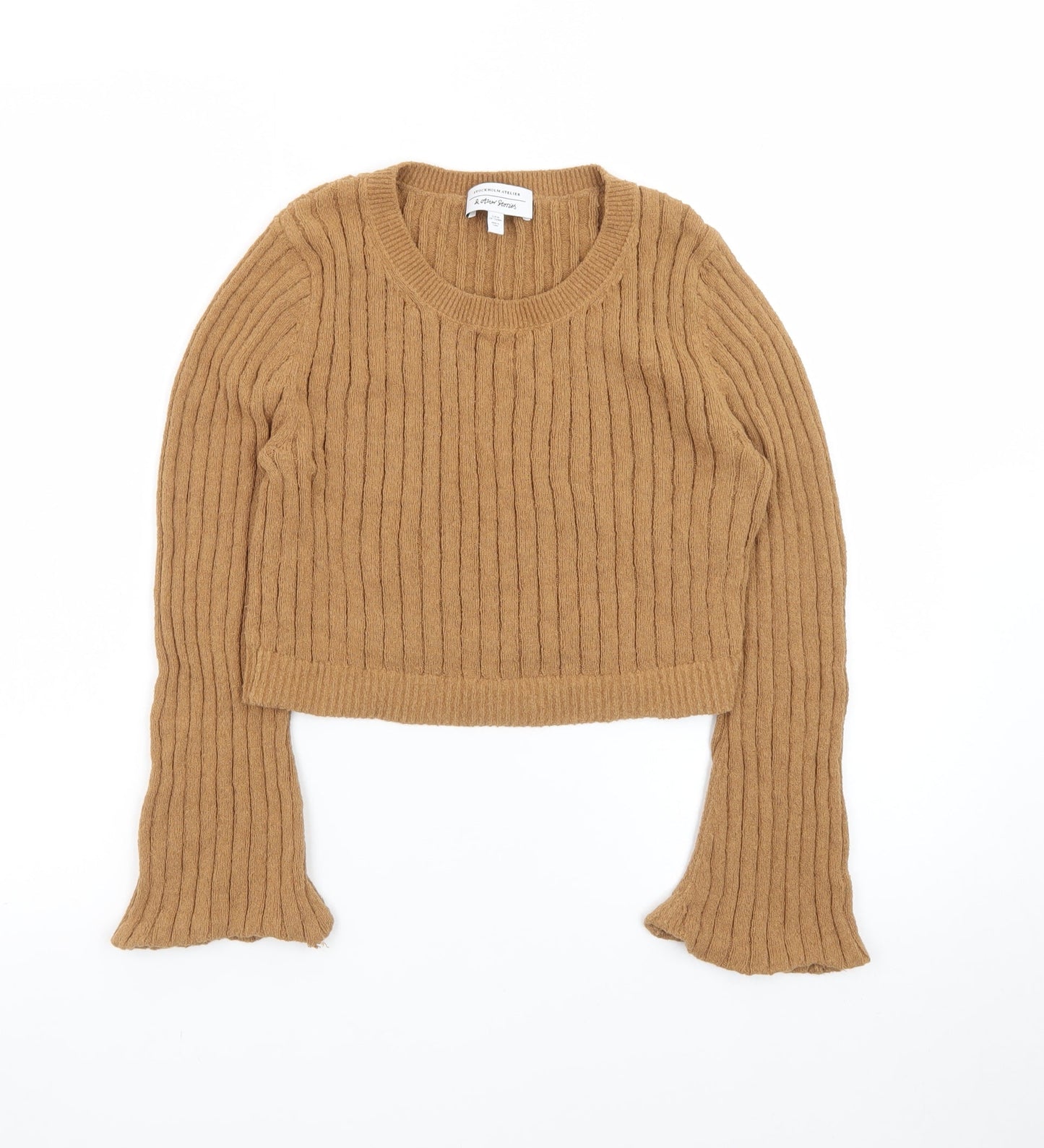 & Other Stories Women Beige Wool Ribbed Jumper Size 12 Flared Sleeve