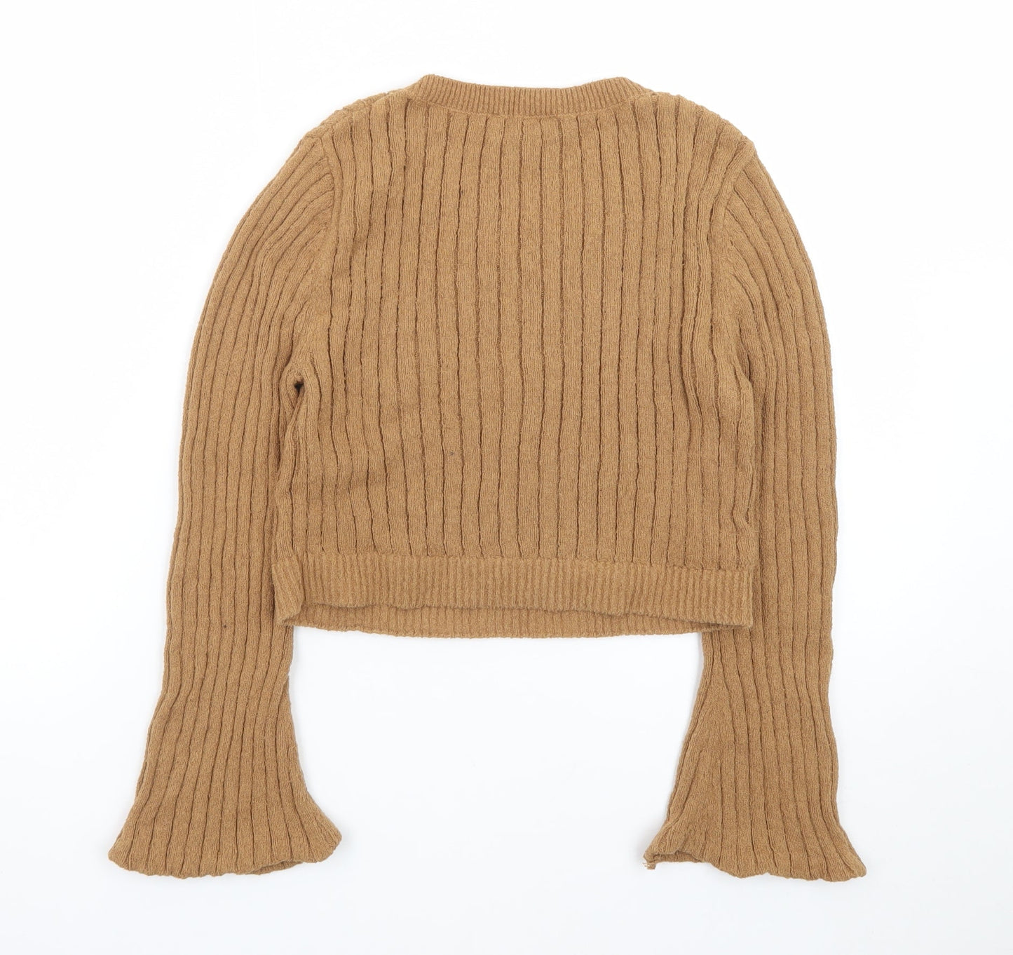 & Other Stories Women Beige Wool Ribbed Jumper Size 12 Flared Sleeve