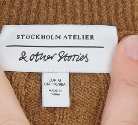 & Other Stories Women Beige Wool Ribbed Jumper Size 12 Flared Sleeve