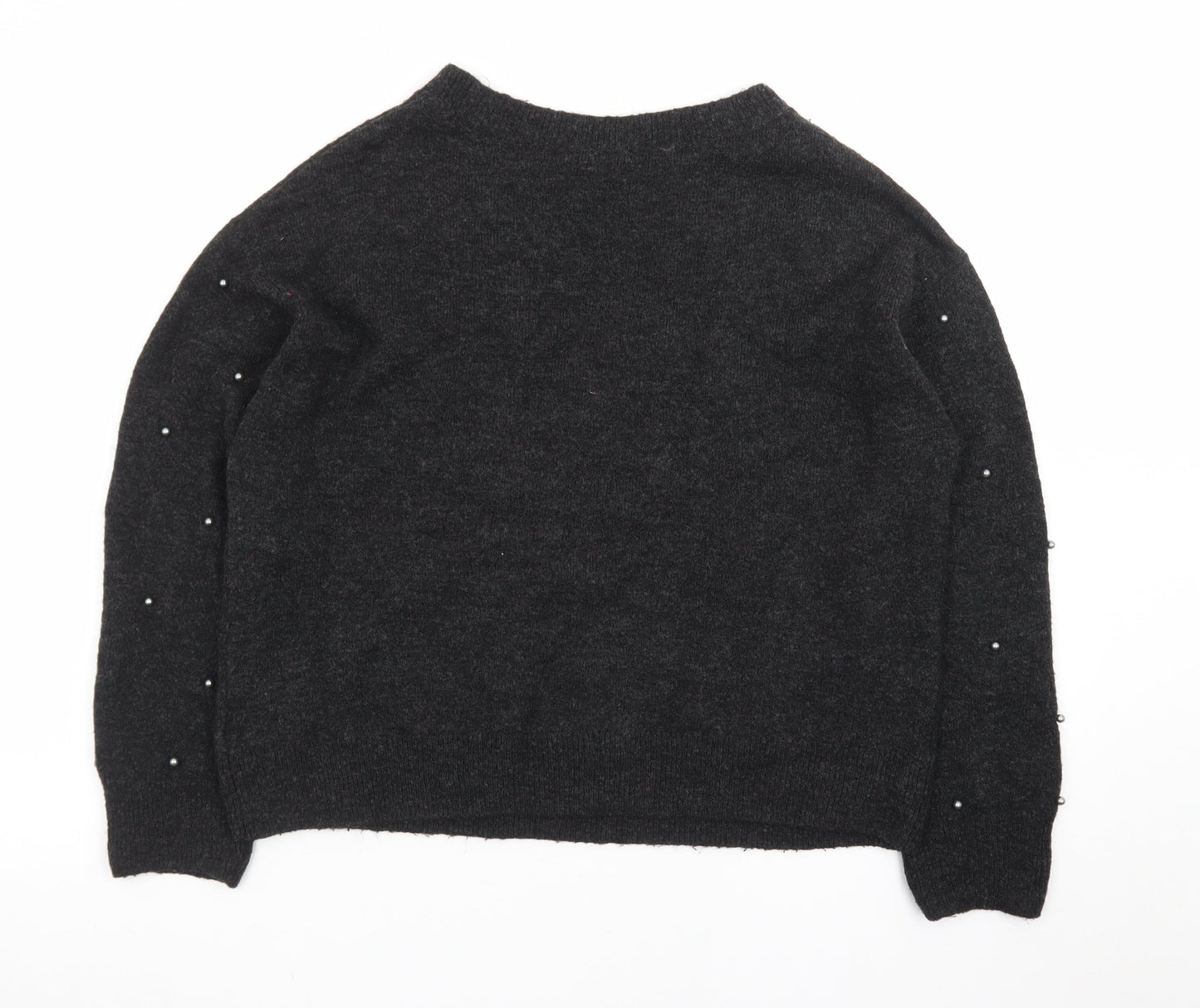 H&M Women's Black Beaded Crew Neck Knit Jumper Size S