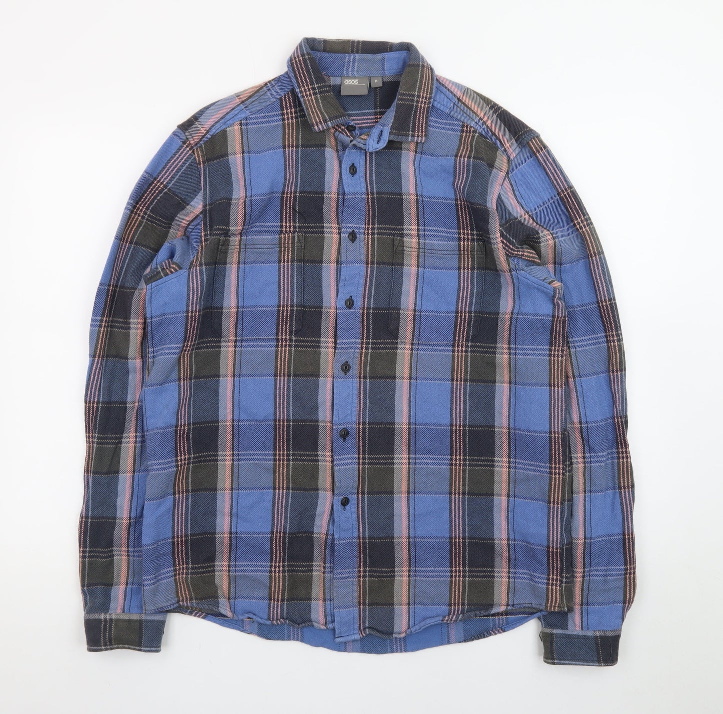 ASOS Mens Blue Checked Flannel Button-Up Shirt Size M