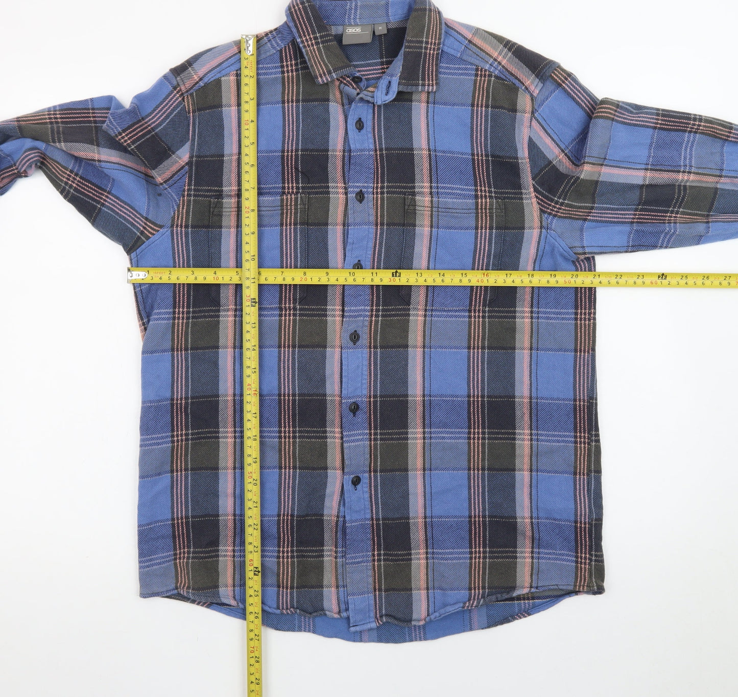 ASOS Mens Blue Checked Flannel Button-Up Shirt Size M