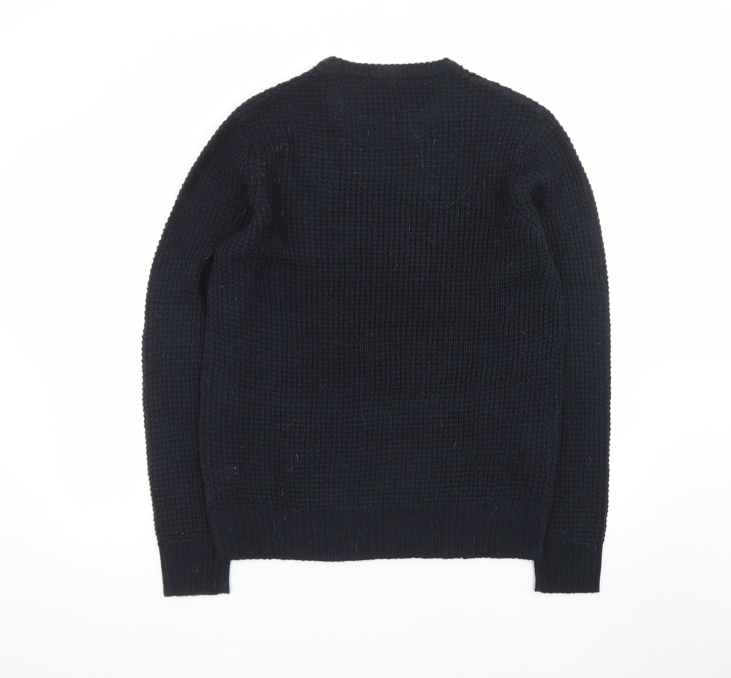 Brave Soul Men's Black Waffle Knit Crew Neck Jumper Size L