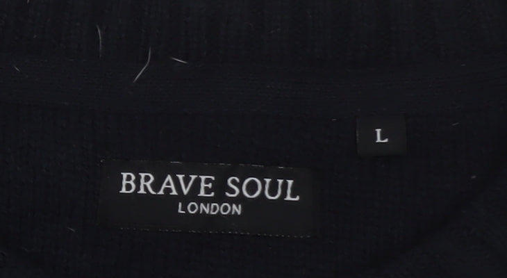 Brave Soul Men's Black Waffle Knit Crew Neck Jumper Size L